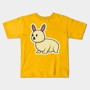 Cute Baby Rabbit Sitting Cartoon Sticker vector illustration. Animal nature icon concept. Funny furry white hares, Easter bunnies sitting sticker vector design with shadow. Kids T-Shirt